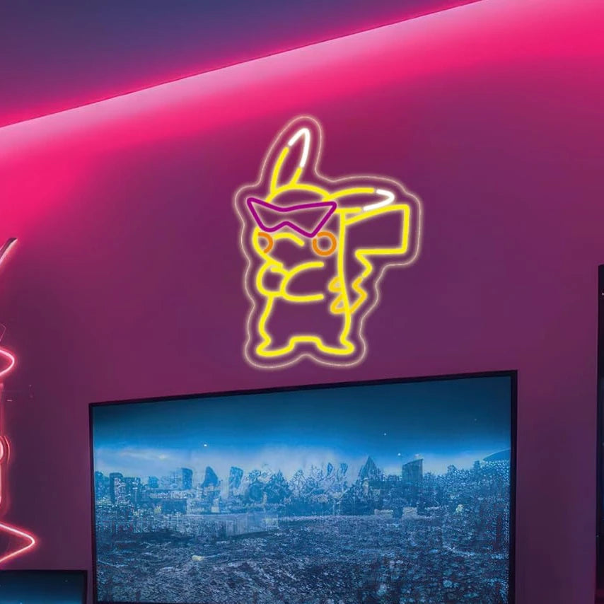 Insegna al neon Pikachu per decorazione da parete Insegna al neon alimentata tramite USB per la decorazione da parete della sala giochi di casa Regali per ragazzi, ragazze, amici, famiglie