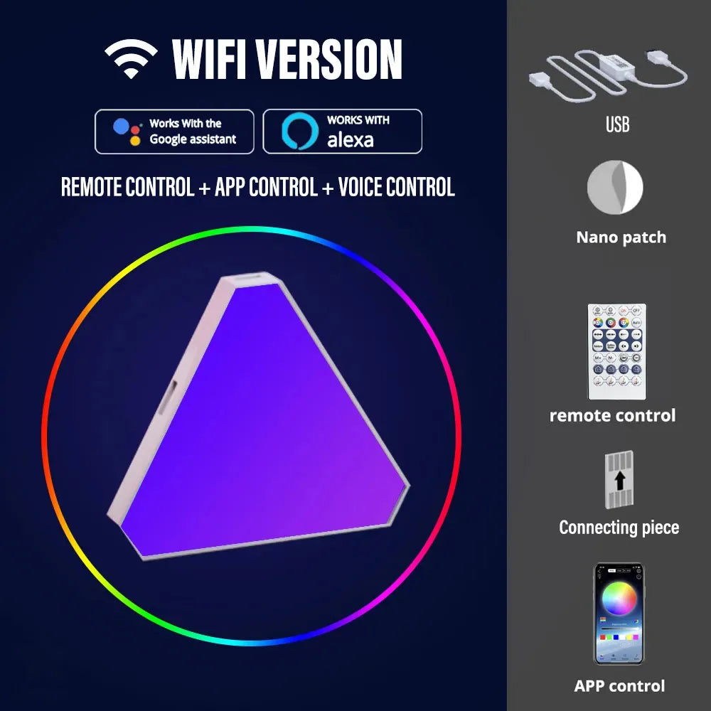 LED smart WIFI triangle wall light RGB indoor atmosphere light APP music synchronization game room TV bedroom decoration