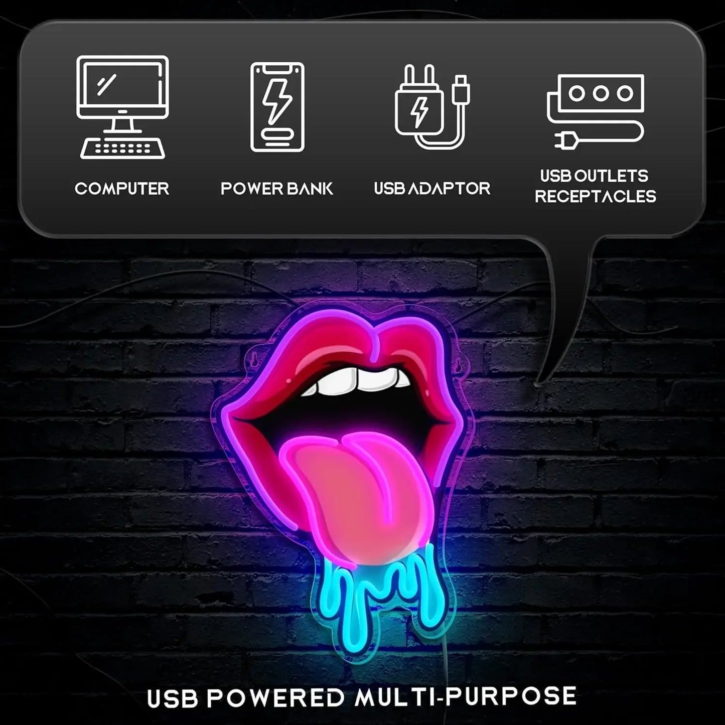 Lip tongue neon LED for wall