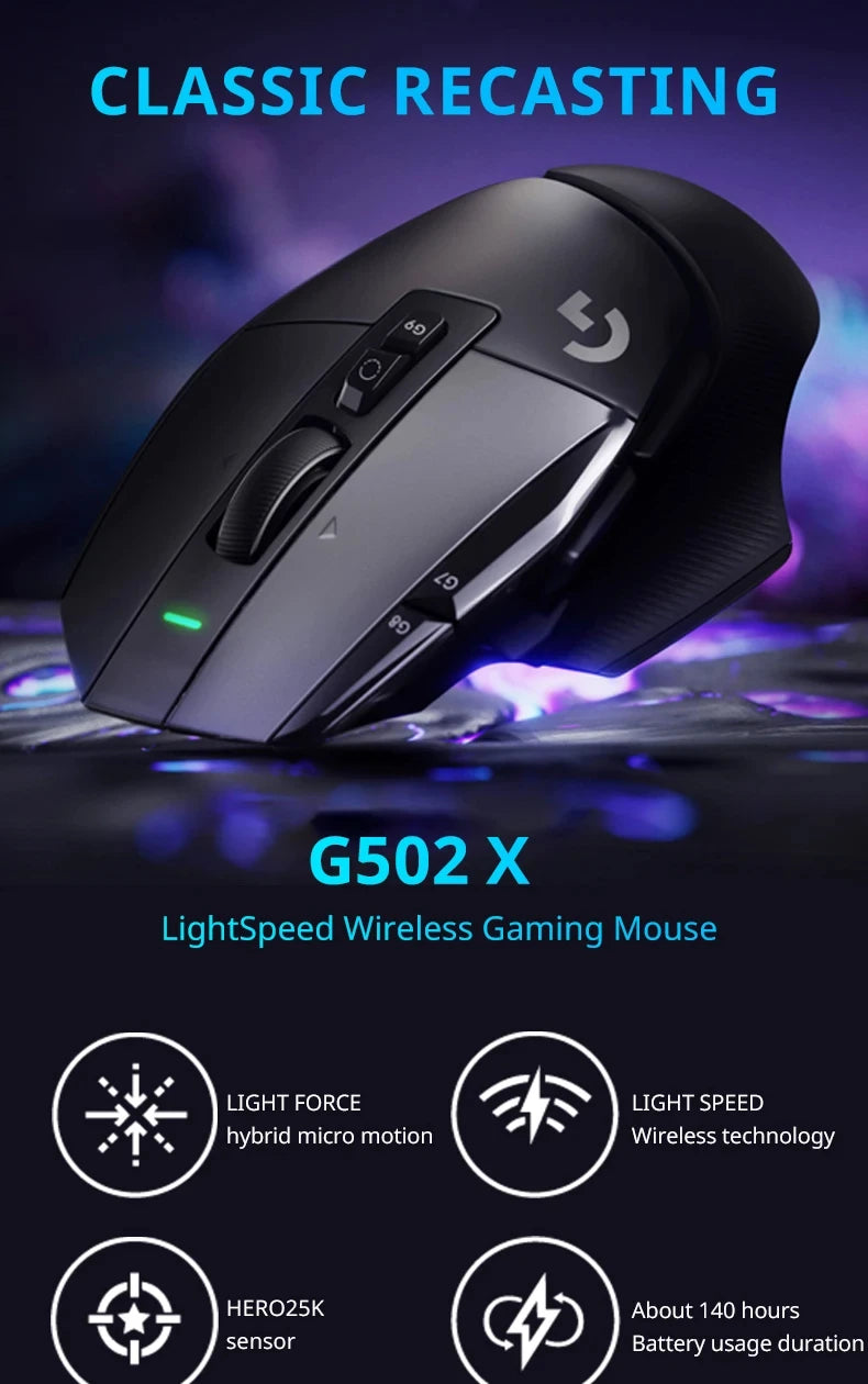 Logitech (G) G502 X Advanced Edition New Optical-mechanical Hybrid Micro HERO Engine