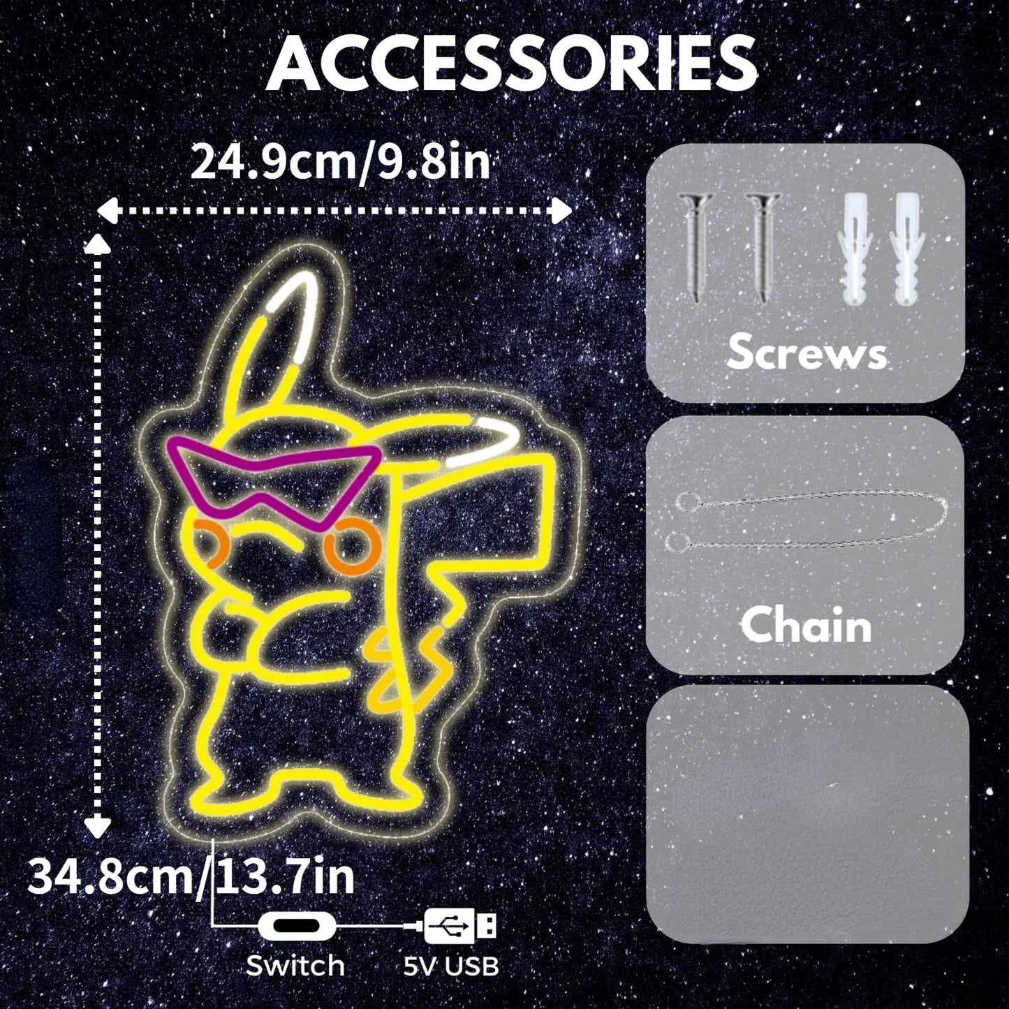 Pikachu Neon Sign For Wall Decoration USB Powered Neon Sign For Home Game Room Wall Decor Gifts For Boys Girls Friends Families