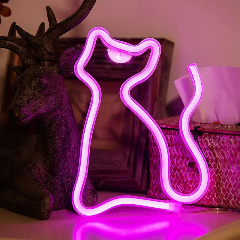 Insegna al neon a forma di gatto per decorazioni da parete con luce a LED