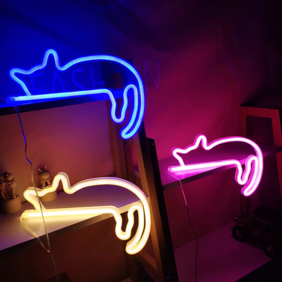 Insegna al neon a forma di gatto per decorazioni da parete con luce a LED