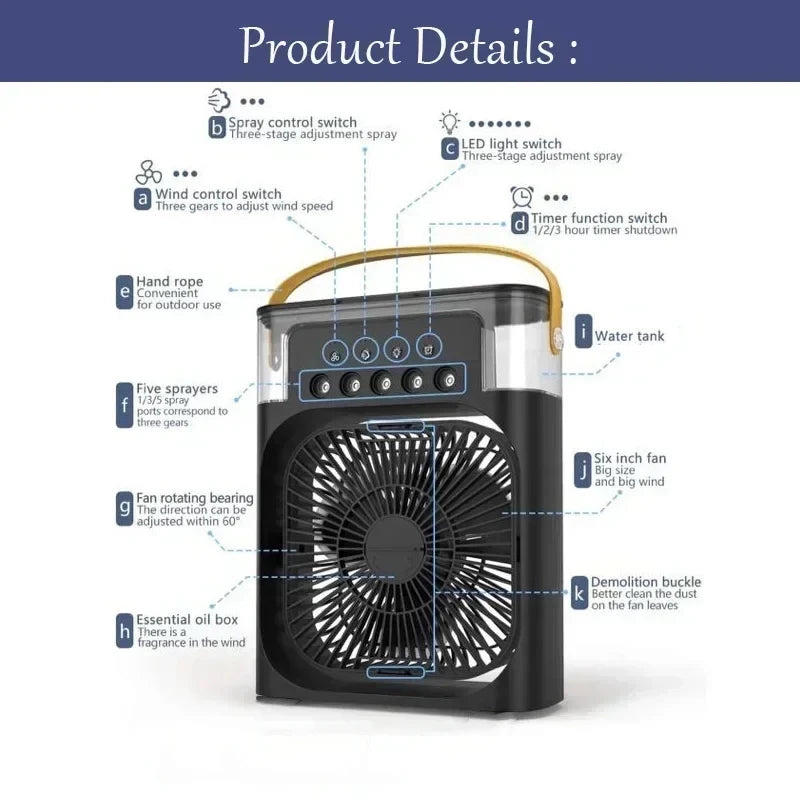 Air Cooler LED Night Light Portable Humidifier Air